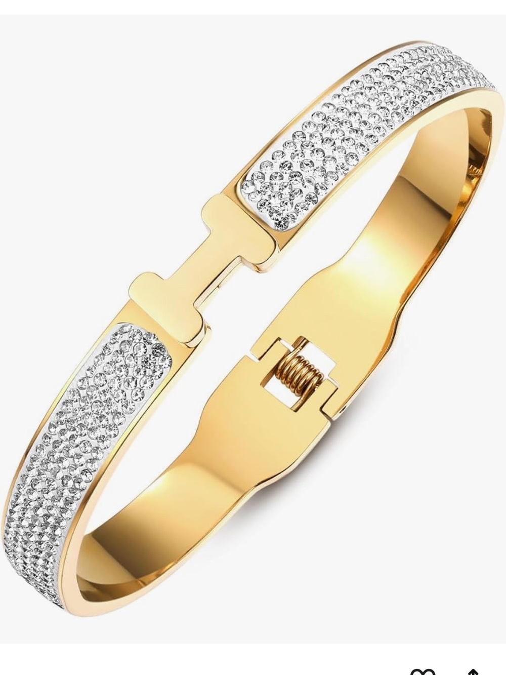 Gold and Clear Crystal Pavé Hinged Bangle Bracelet for Women - New quality! 💕